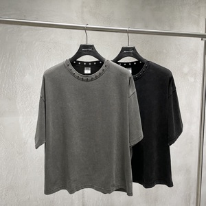 T-shirt en tricot à manches courtes de couleur unie avec logo personnalisé, style hip-hop, pour homme, 100% coton, décontracté, respirant, léger, pour l'été, à porter tous les jours - Product Image 1