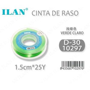 ริบบิ้นผ้าซาตินอิลัน 1.5 ซม. 25 หลา สีเขียวอ่อน D30 - Product Image 1