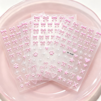 Autocollants 3D pour ongles, motif nœud rose, étoile, patte, décorations adhésives pour ongles, fournitures pour manucure douce et girly