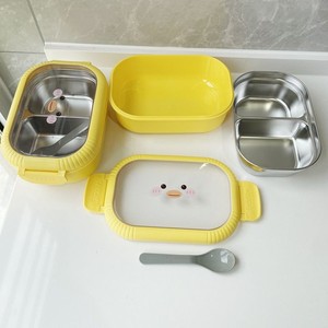 Stainless Steel <b>Lunch</b> <b>Box</b> <b>With</b> Plastic Lid Detachable 2 <b>Compartment</b> Rectangle M Size Portable For Children - Product Image 1