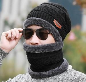 Ensemble bonnet et écharpe d'hiver unisexe confortable de bonne qualité et pas cher, bonnet en tricot pour homme avec fourrure intérieure - Product Image 4