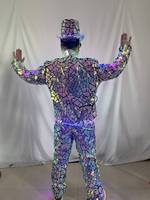Costume de scène en film miroir métallique LED pour adultes - Tenue de danse de salon, DJ, science-fiction, cosplay
