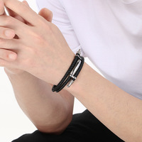 Bracelet en corde tressée en cuir avec fermoir en acier inoxydable, multi-brins, réglable, style bohème tendance pour homme