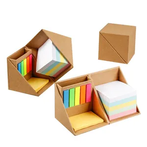 Professional Factory Custom Office Desktop Combined Type Sticky Notes Eco Friendly Kraft Paper Cube Memo Pad Box With Pen Holder