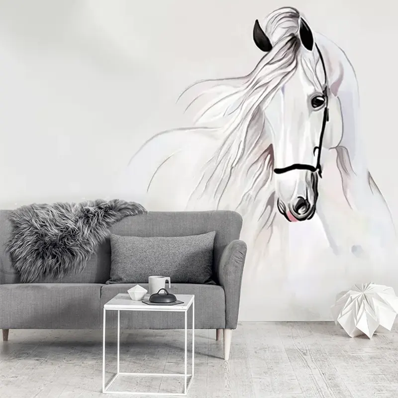 Özel fotoğraf duvar kağıdı yatak odası duvarları için 3D el boyalı beyaz at soyut sanat duvar tablosu oturma odası dekorasyon