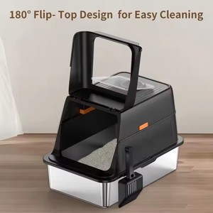 Geruchs kontrolle bedeckte Edelstahl-Katzen toilette Extra große geschlossene Metall-Katzen toilette mit hochseitigem Gehäuse und Schaufel - Product Image 5