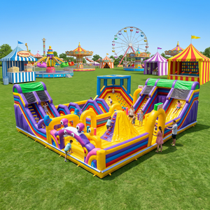 Parc de jeux gonflable commercial, grand château multi-activités avec deux toboggans, parc d'attractions extérieur, parcours d'obstacles gonflable - Product Image 2
