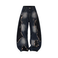 Jeans baggy pour homme, déchirés, patchwork, délavés, coupe large, en denim, personnalisables par le fournisseur OEM