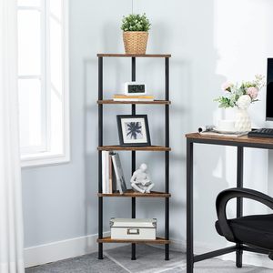 Étagère <span class=keywords><strong>d</strong></span>'<span class=keywords><strong>angle</strong></span> à cinq niveaux, bibliothèque, étagère de présentation <span class=keywords><strong>pour</strong></span> <span class=keywords><strong>plantes</strong></span>, convient <span class=keywords><strong>pour</strong></span> la chambre à coucher, le salon, le bureau, bois naturel brun campagnard - Product Image 6
