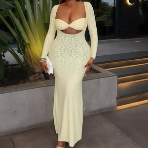 Vestidos Largos Elegantes y Sensuales para Mujer, Nueva Colección de Otoño, Color Sólido, Manga Larga, Corte Entallado - Product Image 4