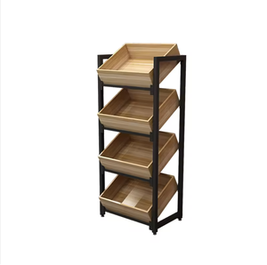 सुपरमार्केट रैक लकड़ी के बहु-परत फल सब्जी प्रदर्शन किराने की दुकान के लिए सब्जी अलमारियों के लिए टिकाऊ धातु - Product Image 1