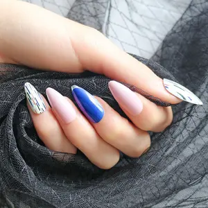 Newair 24Pcs Amandel Vorm Nieuwe Metallic Kunstnagels Lange Stiletto Dekzeil Druk Op Nagels Nail Art Leverancier