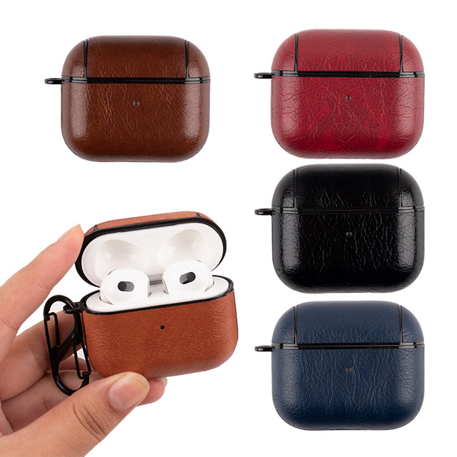 Business Key Ring Hook Air Pod 2 3 PU Leather Shockproof Cover Protective Cases for Apple for Airpods Pro Headphone Accessories