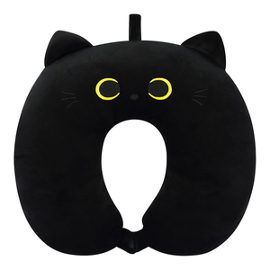 หมอนรองคอรูปแมวสีดำแบบพก<span class=keywords><strong>พา</strong></span>สำหรับเด็ก เหมาะสำหรับการเดินทางไกล บนเครื่องบิน รถยนต์ หมอนรองคอรูปตัวยูเนื้อนุ่ม - Product Image 1