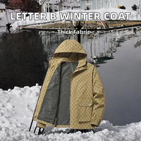 Manteau d'hiver épais et chaud pour homme, coupe-vent, doublé polaire, col montant, fermeture éclair sur le devant, marque tendance, lettre B