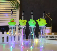 Bouteille d'eau créative pour enfants avec lumière LED, sans BPA, anti-fuite, motif animal de dessin animé, 16 oz, pour fêtes, en plastique, type Slush Yard Cup, vente en gros