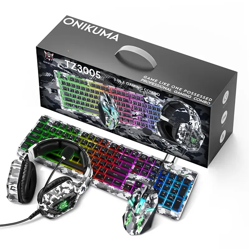 New Product ONIKUMA TZ3005 3 In 1 Wired Gaming mouse and keyboard and headphone for Laptop RGB Backlight Gamer Kit Teclado Gamer