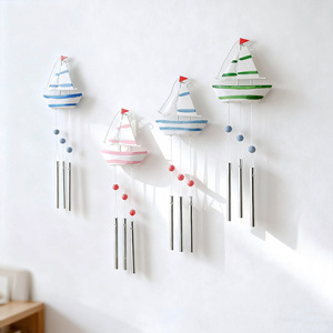 Mediterranean Style Sailboat Wind Chimes 4Pcs Wall Hanging Home Decor Boat Ornaments - Product Image 1