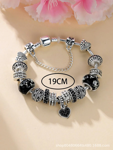 Pulsera estilo Pan que brilla en la oscuridad, superventas transfronterizo, con dijes de diamantes de imitación, corazón, flor y llave, joyería de moda - Product Image 4