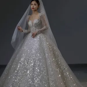 Light wedding dress 2023 new bride's main yarn French long-sleeved style big tail