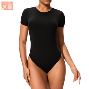 Women Sports Bodysuit Crew Neck High Elasticity Nylon <b>Tight</b> Fit Yoga Wear Base Layer Shapewear - Product Image 5