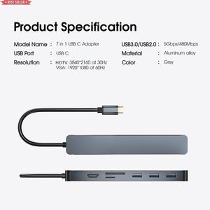 ตัวรับสัญญาณทีวี HDTV SD TF 4K ปรับแต่งได้หลายพอร์ต <span class=keywords><strong>USB</strong></span> สถานี <span class=keywords><strong>C</strong></span> Dock Converter 7 in 1อะแดปเตอร์ Type <span class=keywords><strong>C</strong></span> 3.0 <span class=keywords><strong>USB</strong></span> <span class=keywords><strong>HUB</strong></span> - Product Image 6