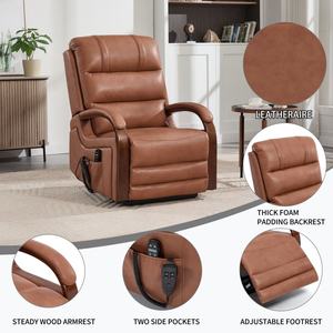Sillón <span class=keywords><strong>Reclinable</strong></span> Eléctrico Naranja con Doble Motor, Reposabrazos de Madera Maciza, Bolsillos Laterales, Masaje con Calor, Estructura Metálica Resistente y Tapicería de Cuero Sintético - Product Image 2