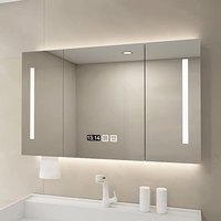 Cermin Dinding Pintar Bercahaya untuk Kamar Mandi dengan Lampu LED, Fitur Anti Embun Satu Sentuhan, Lampu Latar Abu-abu, dan Kabinet Cermin