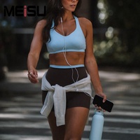 Ensemble de vêtements de sport extensibles 4 directions pour femme, style personnalisé ODM, avec short taille haute effet ventre plat et brassière de sport color block, directement de l'usine chinoise