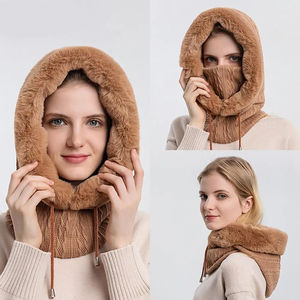 Ensemble bonnet et cache-cou en fourrure d'hiver pour femme, tricoté en cachemire, chaud, coupe-vent, épais, pelucheux et moelleux - Product Image 2