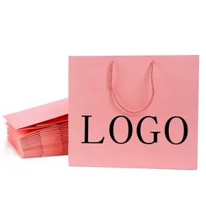 Hot Sale Shopping Schuhe Kleidung Small Business Open Tragbare Glossy Pink Geschenk Recycelbare Papiertüte mit verdrehten Kordel griffen