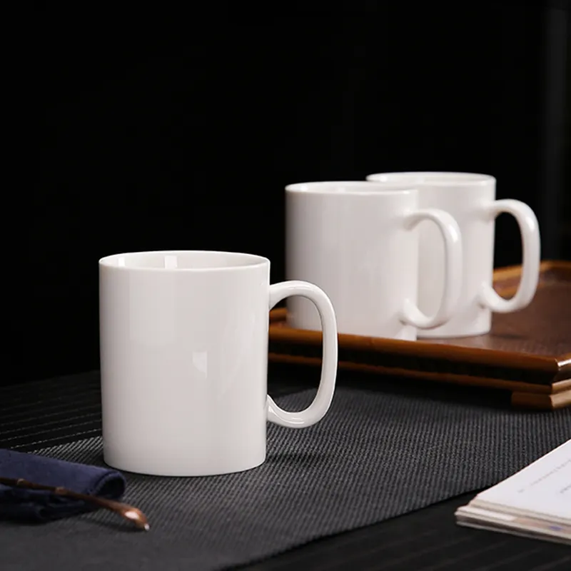Tasse à café chinoise en céramique blanche 8 oz, tasses à thé classiques réutilisables avec poignées