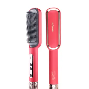 2 In 1 Electric Ionic Hair Straightener Curling Comb Volumizing Hair Straightener Brush Professional Heating Comb