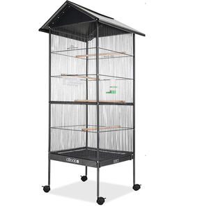 Gabbia per Uccelli da Interno Mobile a Quattro Ruote in Materiale Metallico con Vassoio e Tetto - Product Image 5