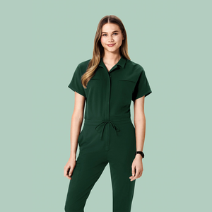 2025 nuevo conjunto de exfoliación médica personalizado para mujeres enfermeras <span class=keywords><strong>Polo</strong></span> cuello Jogger piernas enfermera mono de una pieza conjuntos de exfoliación uniformes de diseño de logotipo - Product Image 4