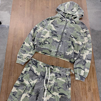 Fabricants de survêtements surdimensionnés personnalisés en camouflage, pantalon cargo camouflage et ensemble veste à capuche zippée, survêtement streetwear ample pour hommes