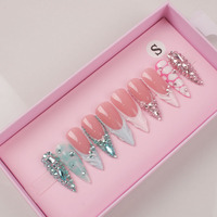 Lot de 10 faux ongles en acrylique courbés faits à la main, de luxe, réutilisables, design personnalisé, avec emballage à marque privée