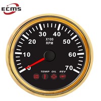 ECMS Tachometer Kapal Baru 85mm 9-32V Universal Putih/Hitam 0-7000RPM dengan 4 LED Alarm