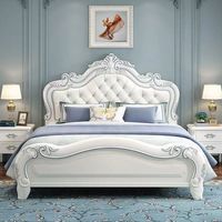 Lit double moderne en cuir véritable italien avec tête de lit pour villa, chambre à coucher, meubles King Size