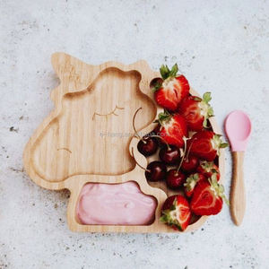 Meilleure vente 2021, <span class=keywords><strong>licorne</strong></span> en bambou naturel, ventouse pour bébé, plaque d'aspiration et d'alimentation stable - Product Image 2