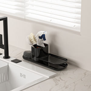 Practical Modern Plastic Bathroom Sink Organizer <b>Bin</b> with Soap Dispenser & Sponge Rack Essentials for Kitchen Use - Product Image 4