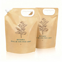 Sac d'emballage en papier kraft liquide pour shampooing biodégradable écologique imprimé sur mesure, pochette debout avec bec verseur