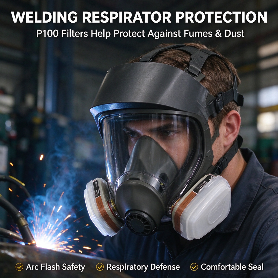Full Face Gas Mask Respirator with P100 Filters for Welding Painting ...