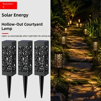 Lampe solaire d'extérieur étanche pour l'extérieur, style chinois ajouré exquis, lampe de pelouse à LED avec détection de mouvement et contrôle par la lumière