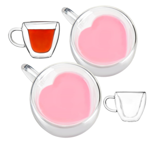 BS-23 150ml 5oz Tazza a Forma <span class=keywords><strong>di</strong></span> Cuore in <span class=keywords><strong>Vetro</strong></span> a Doppia Parete Isolata per Caffè Espresso Tè Nero Latte con Manico - Product Image 1