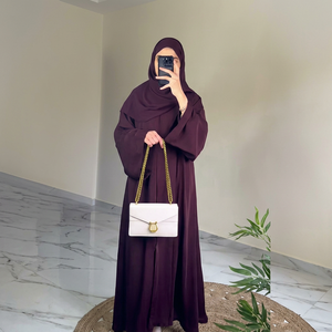 Abaya en gros perlée et pailletée, unie, col en V, légère, respirante, en polyester, longueur ras du sol, manches longues, pour l'Aïd et le Ramadan, usage quotidien - Product Image 1