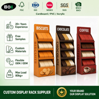 Support d'affichage en carton personnalisé pour biscuits, étagère inclinée à 4 niveaux, autoportant, pour magasin de détail, logo personnalisé, sur commande