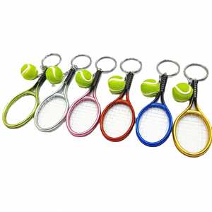 Custom Logo <b>Printed</b> Fashionable Creative <b>Mini</b> Fan Simulation Tennis Racket Set Keychain Pendant Hot Selling Sports Gift Keychain - Product Image 1