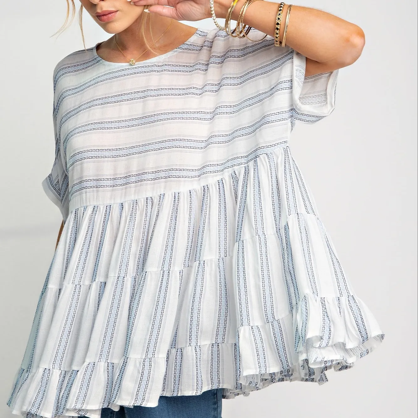 Embroidered Tiered Ruffle Top in White