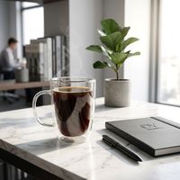 Taza de Café de Vidrio de Cuarzo SiO2 de Doble Pared y Alta Pureza con Asa, Aislada, Transparente, Resistente al Calor, para Uso Industrial